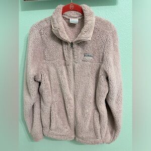 Women’s large Columbia lightweight zip front, fuzzy jacket.